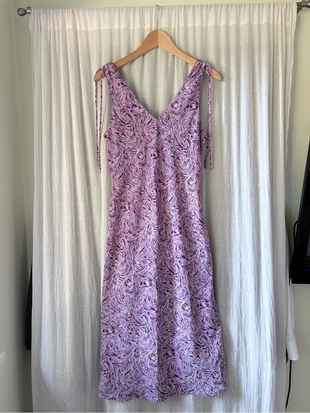 Vintage 90s Y2K jonathan martin Lavender Swirl Tie-Shoulder Midi Dress